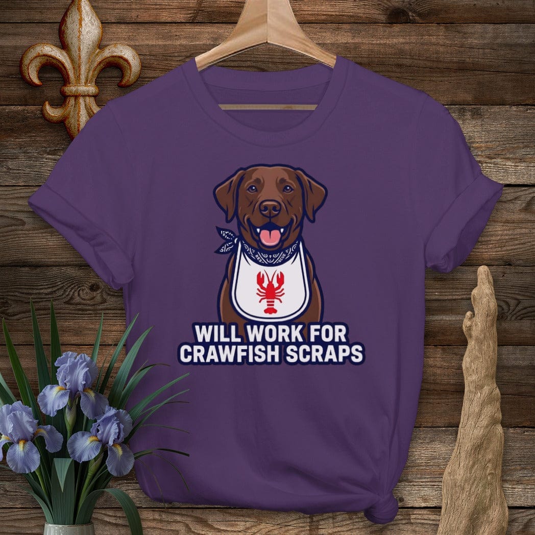 S / Purple Louisiana Choc Lab Crawfish Scraps Tee by Laissez Faire Wear