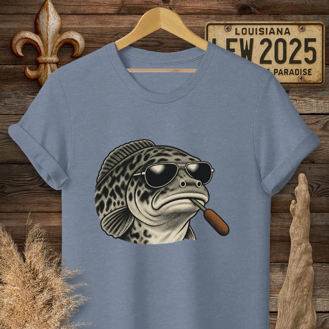 S / Heather Indigo Louisiana Choupique Boss T-Shirt by Laissez Faire Wear