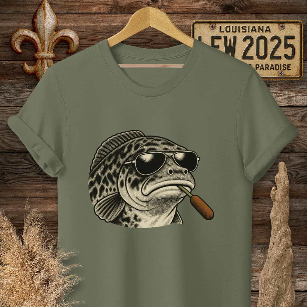 S / Military Green Louisiana Choupique Boss T-Shirt by Laissez Faire Wear