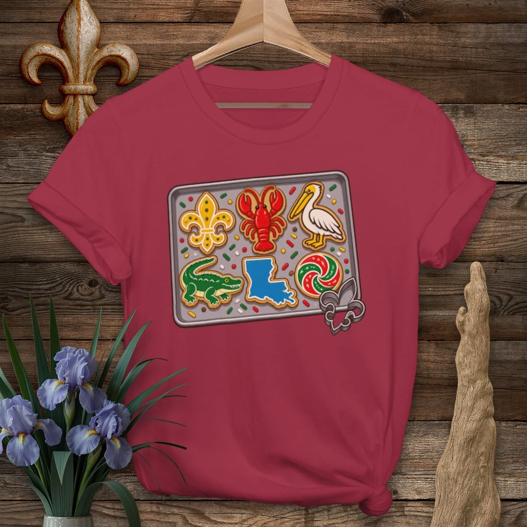 S / Cardinal Red Louisiana Christmas Cookies T-Shirt by Laissez Faire Wear