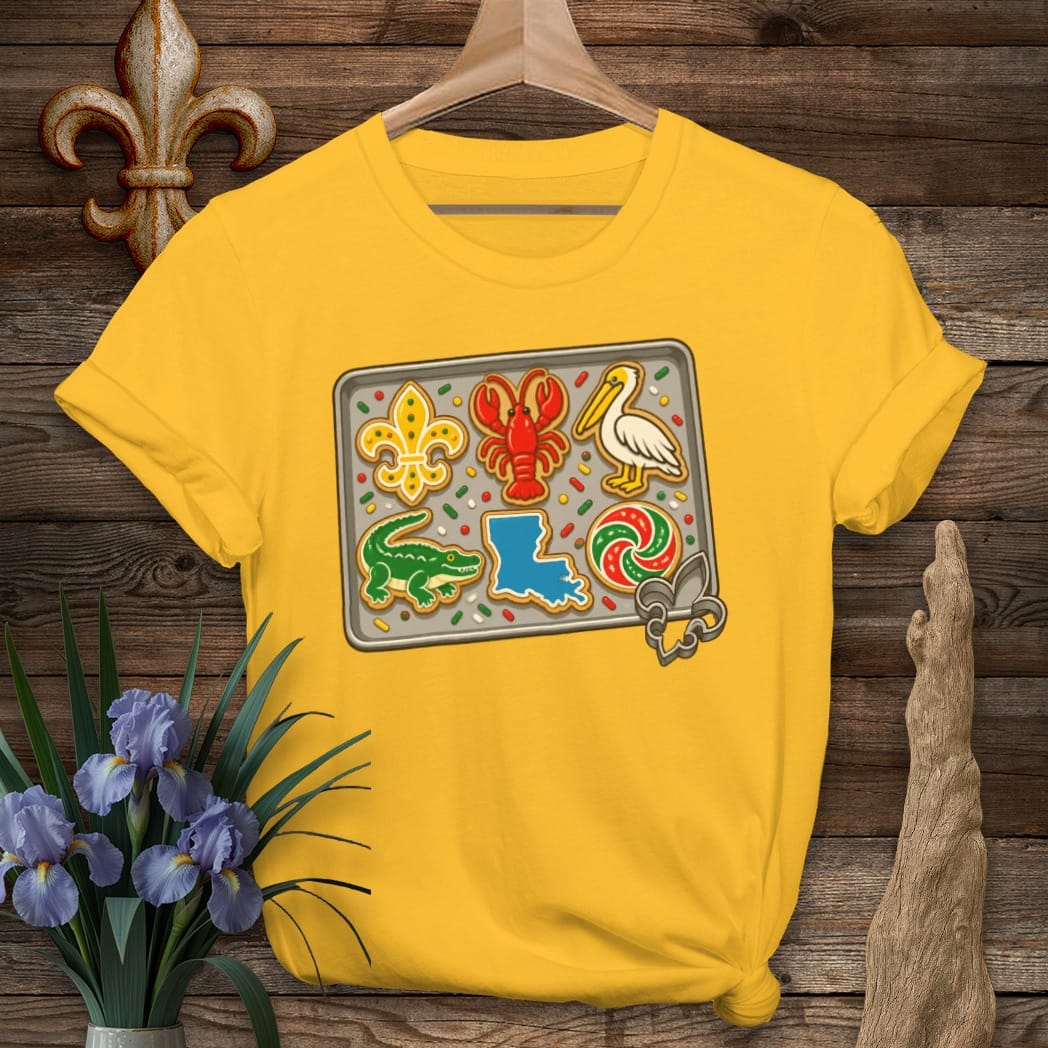 S / Gold Louisiana Christmas Cookies T-Shirt by Laissez Faire Wear