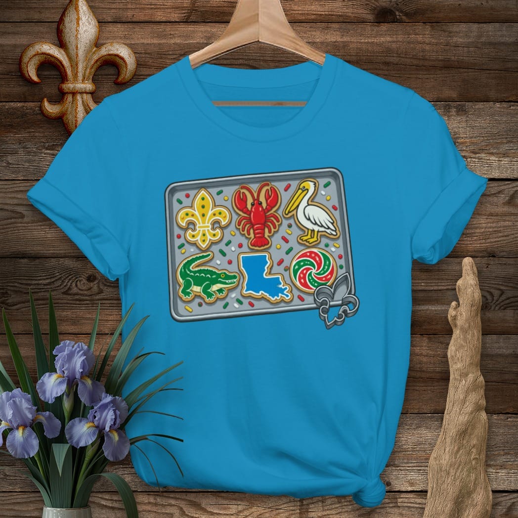 S / Sapphire Louisiana Christmas Cookies T-Shirt by Laissez Faire Wear