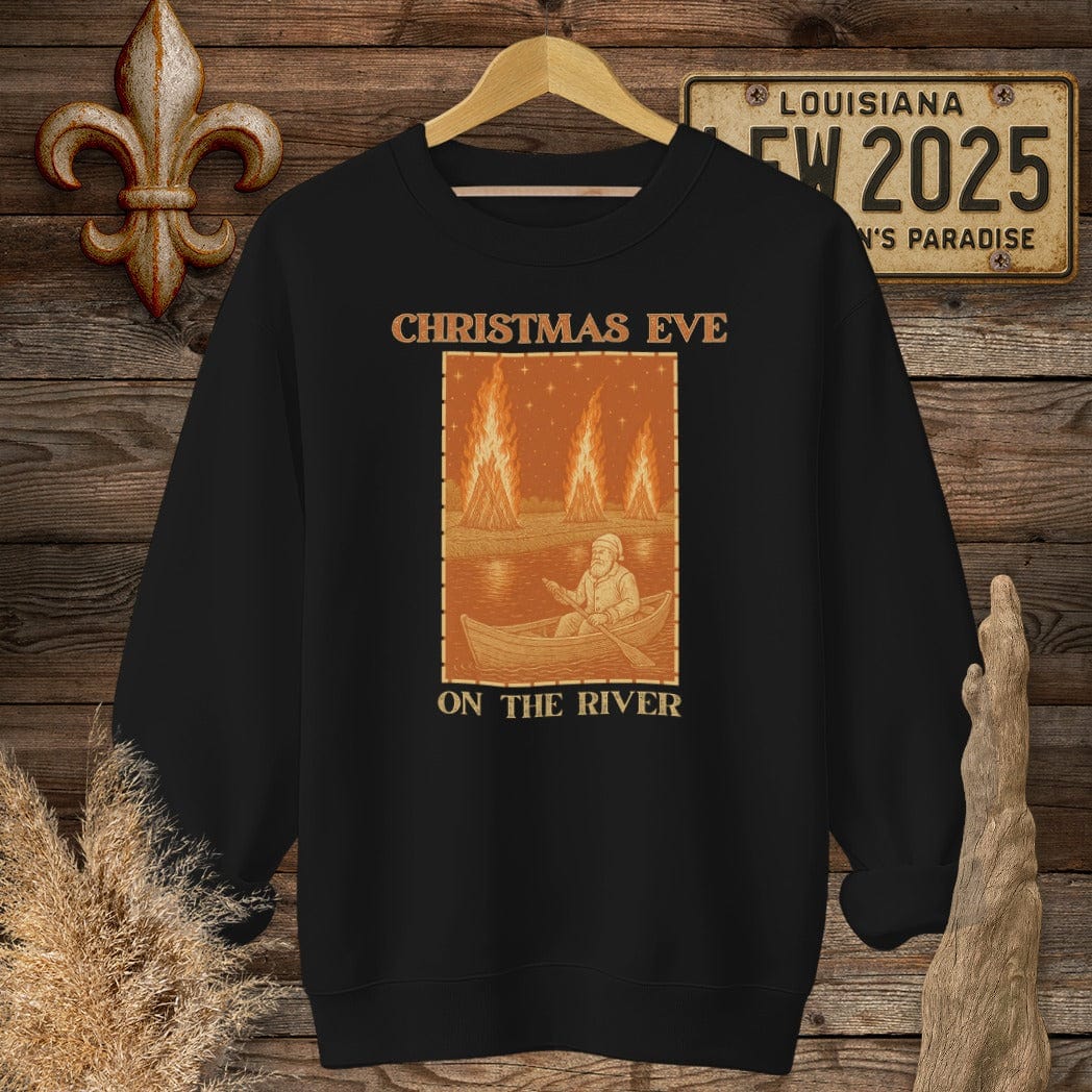 S / Black Louisiana Christmas Eve on the River Sweatshirt by Laissez Faire Wear