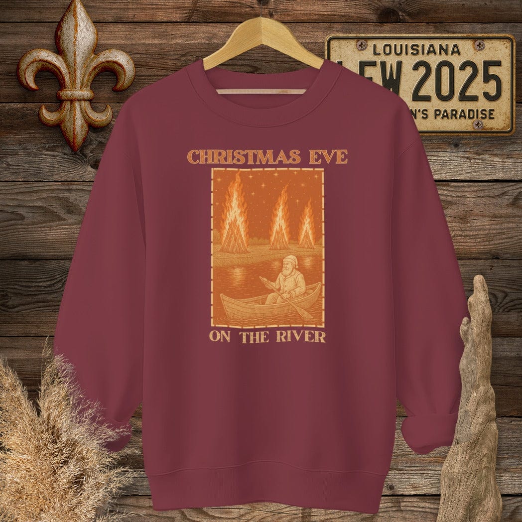 S / Garnet Louisiana Christmas Eve on the River Sweatshirt by Laissez Faire Wear