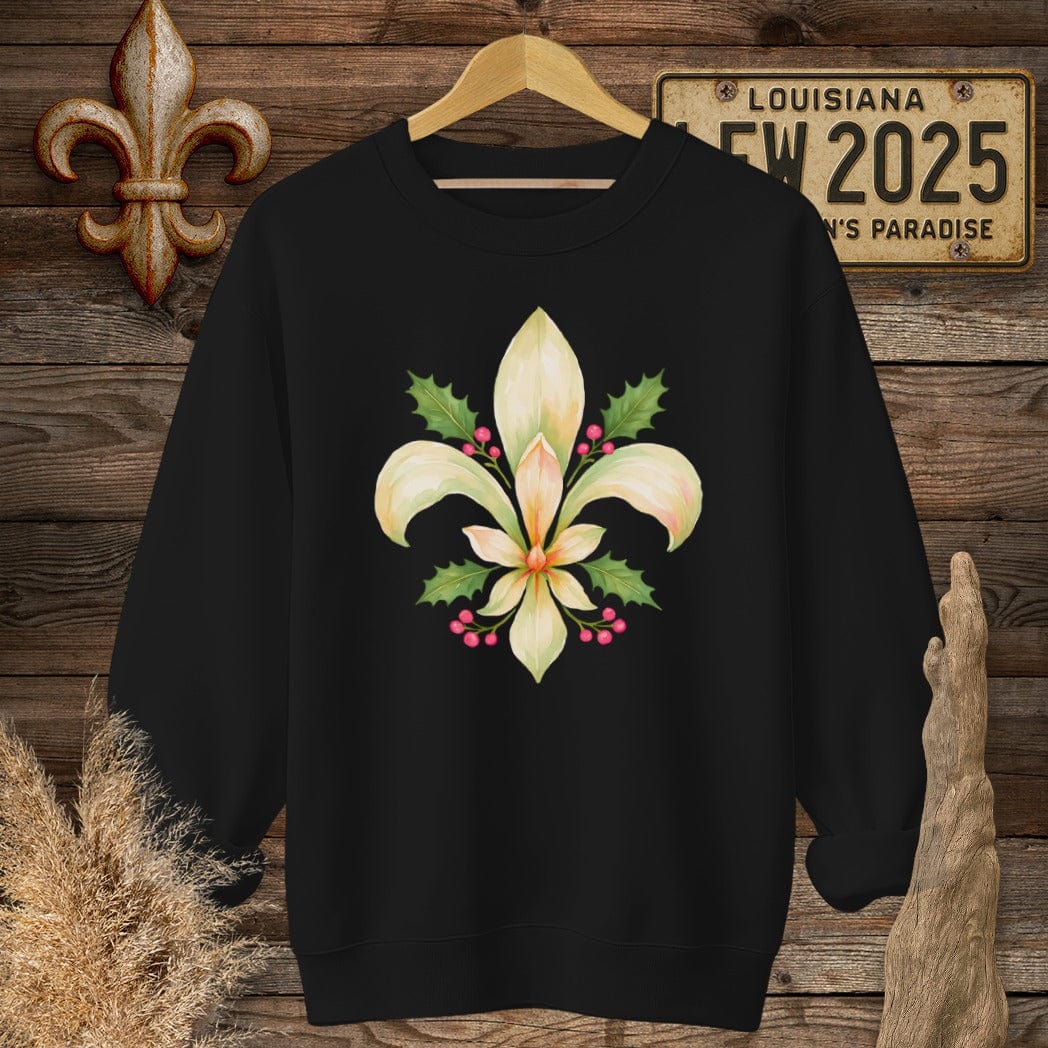S / Black Louisiana Christmas Fleur sweatshirt by Laissez Faire Wear