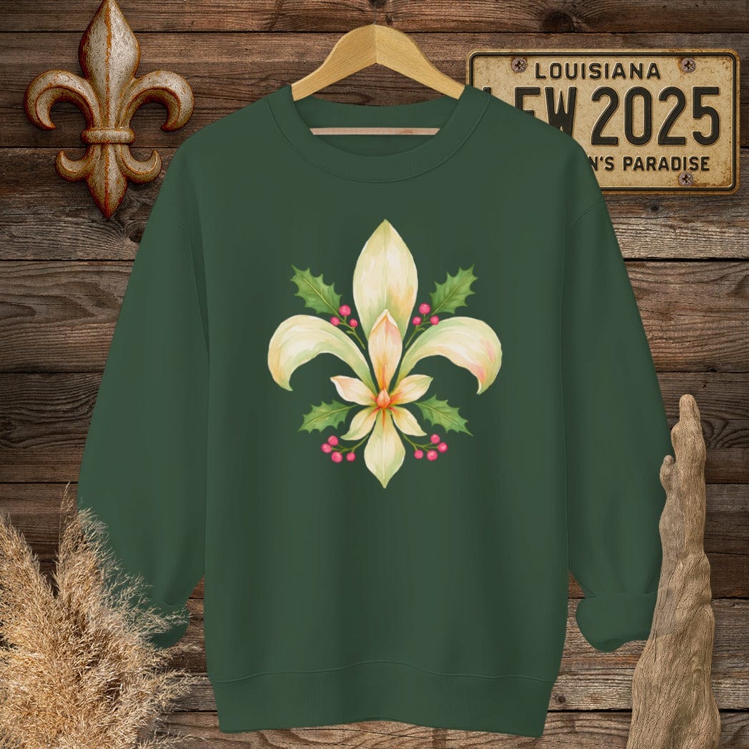 S / Forest Green Louisiana Christmas Fleur sweatshirt by Laissez Faire Wear