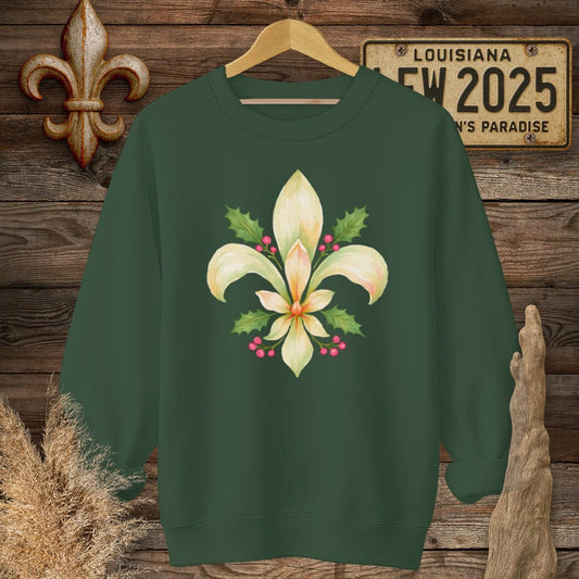 S / Forest Green Louisiana Christmas Fleur sweatshirt by Laissez Faire Wear