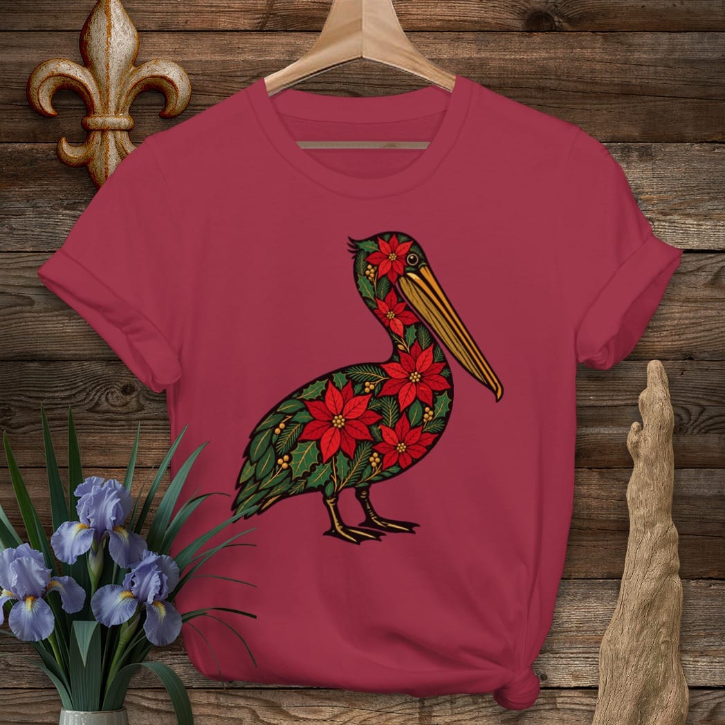S / Cardinal Red Louisiana Christmas Pelican T-Shirt by Laissez Faire Wear