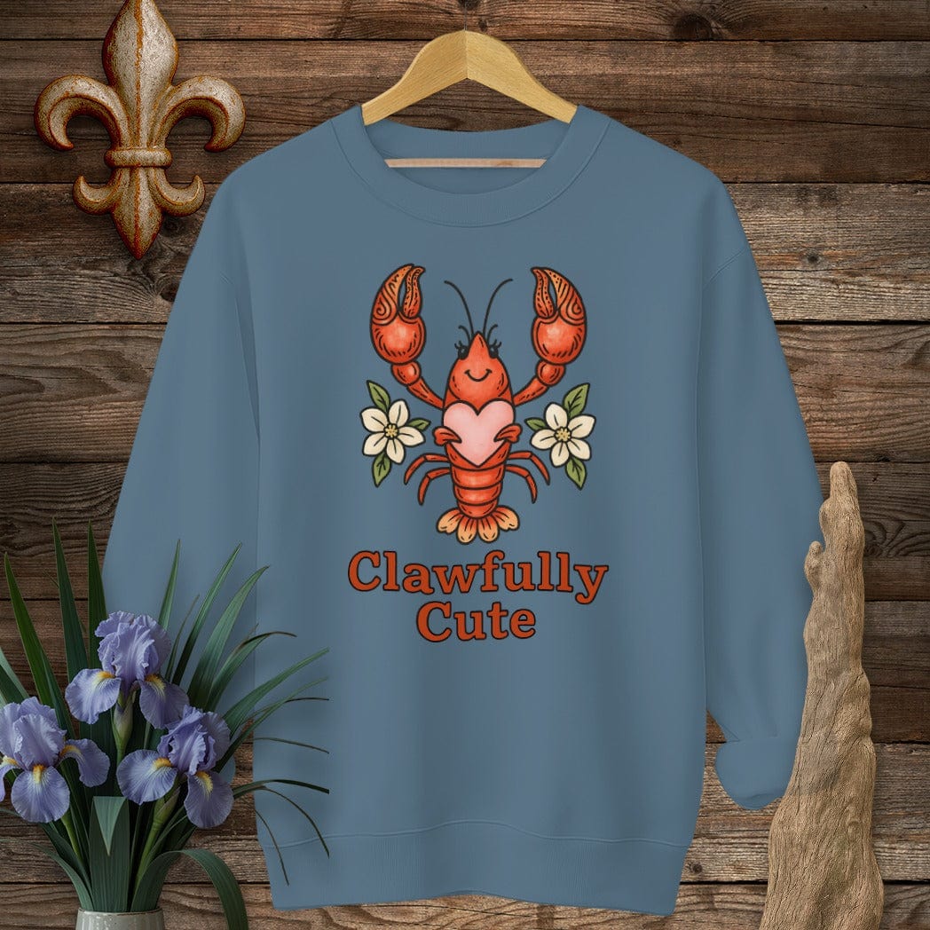 S / Indigo Blue Louisiana Clawfully Cute Crawfish Sweatshirt by Laissez Faire Wear
