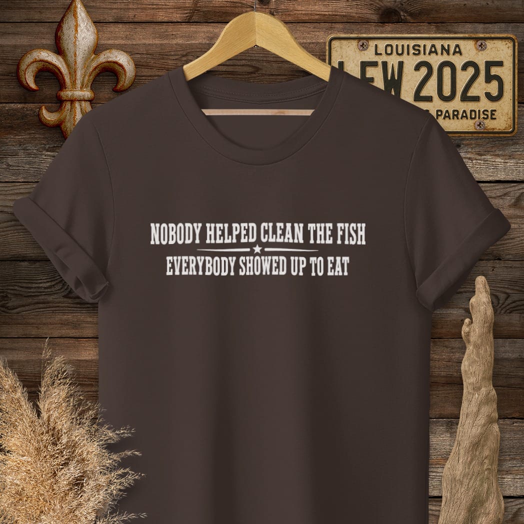 S / Dark Chocolate Louisiana Clean the Fish T-Shirt by Laissez Faire Wear