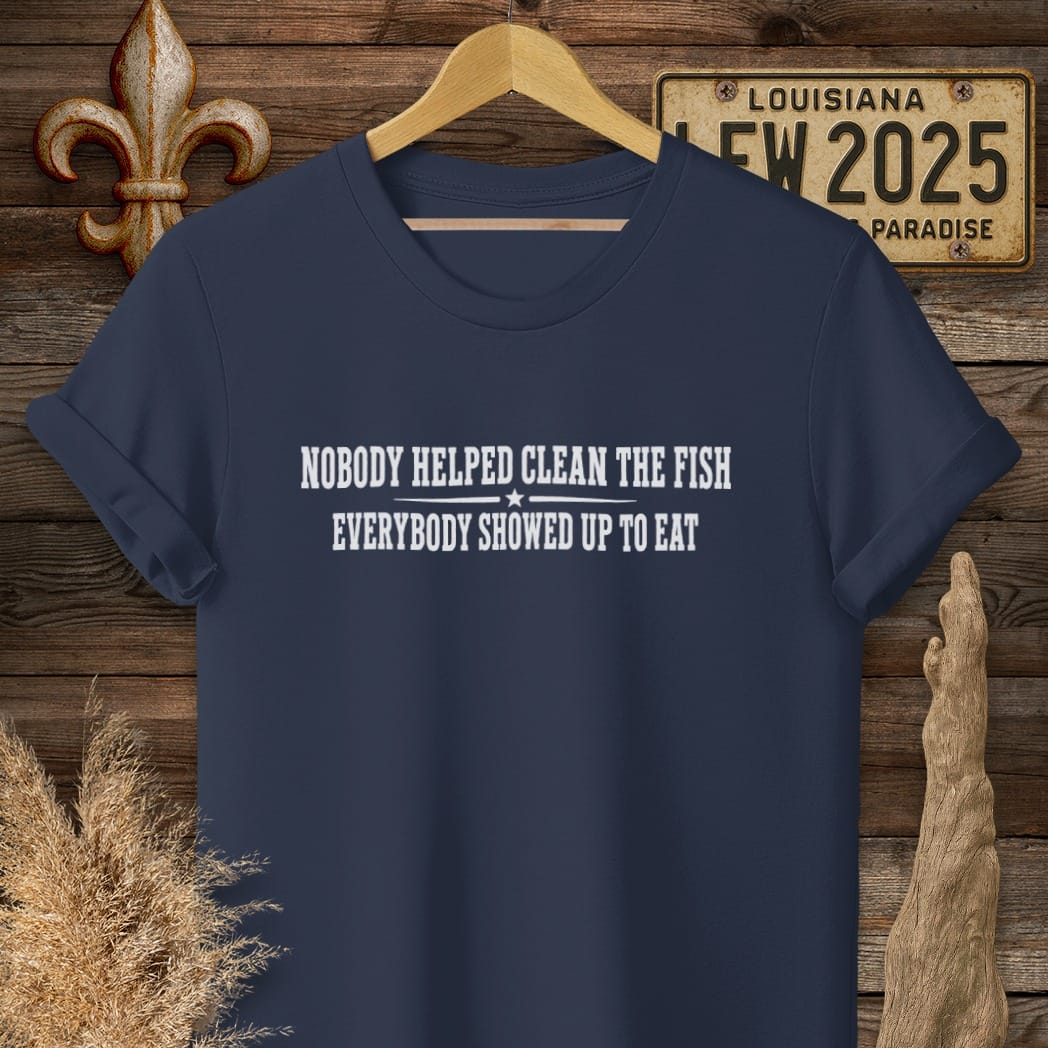 S / Navy Louisiana Clean the Fish T-Shirt by Laissez Faire Wear