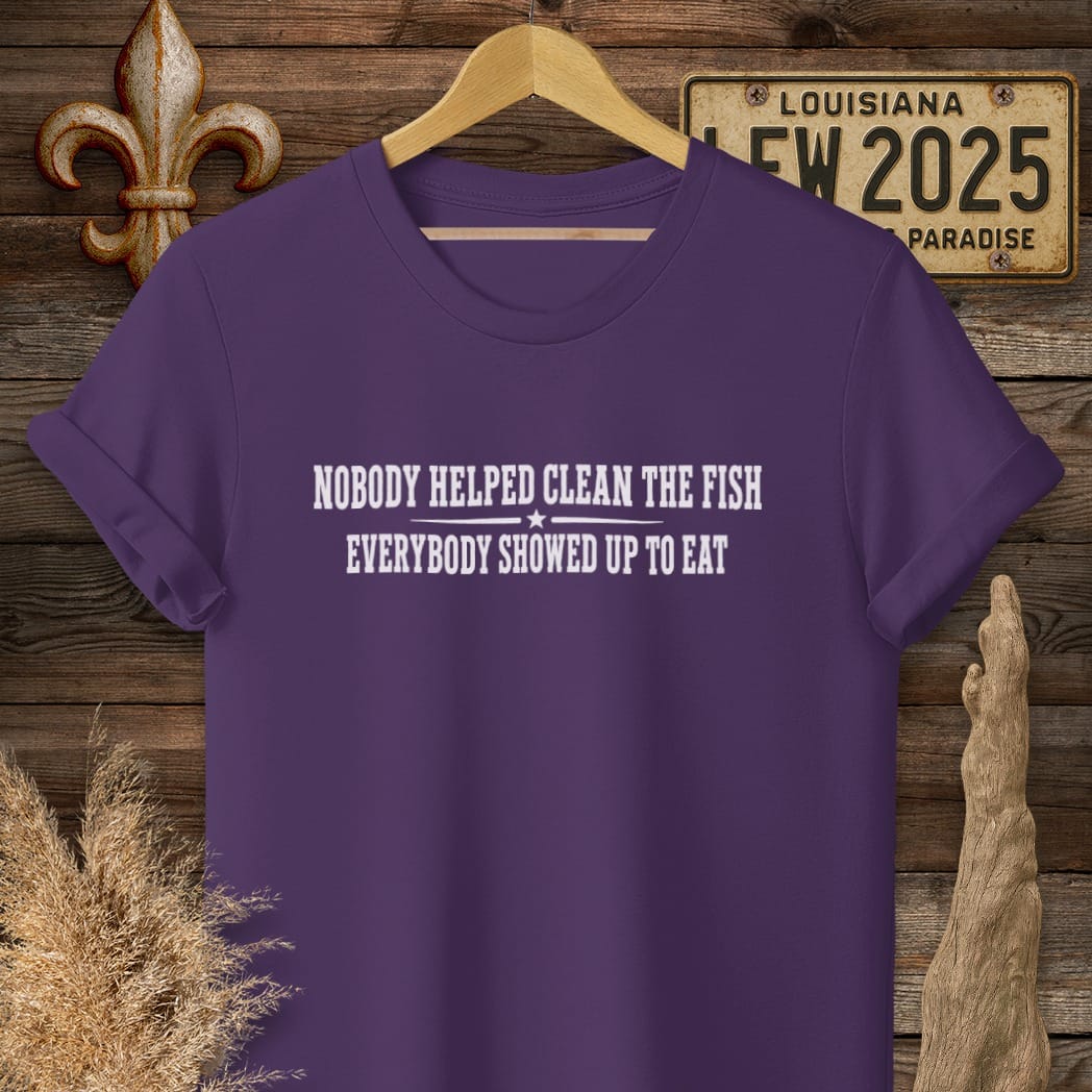 S / Purple Louisiana Clean the Fish T-Shirt by Laissez Faire Wear