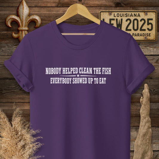 S / Purple Louisiana Clean the Fish T-Shirt by Laissez Faire Wear