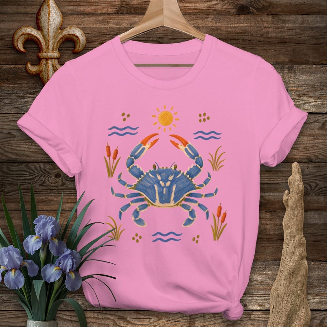 S / Azalea Louisiana Coastal Blue Crab T-Shirt by Laissez Faire Wear