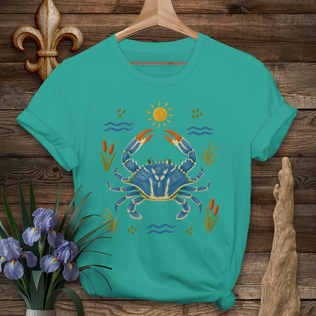 S / Jade Dome Louisiana Coastal Blue Crab T-Shirt by Laissez Faire Wear