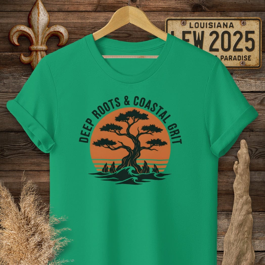 S / Kelly Green Louisiana Coastal Grit & Roots T-Shirt by Laissez Faire Wear
