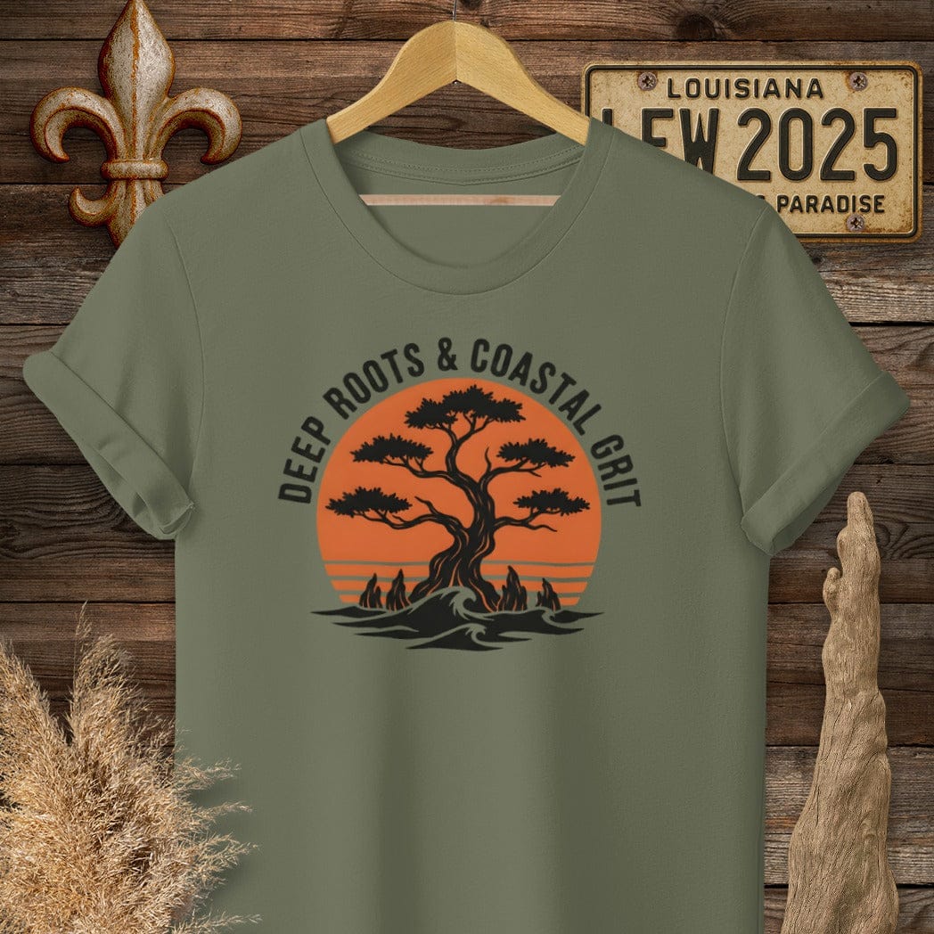 S / Military Green Louisiana Coastal Grit & Roots T-Shirt by Laissez Faire Wear