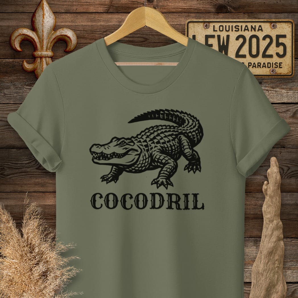S / Military Green Louisiana Cocodril T-Shirt by Laissez Faire Wear