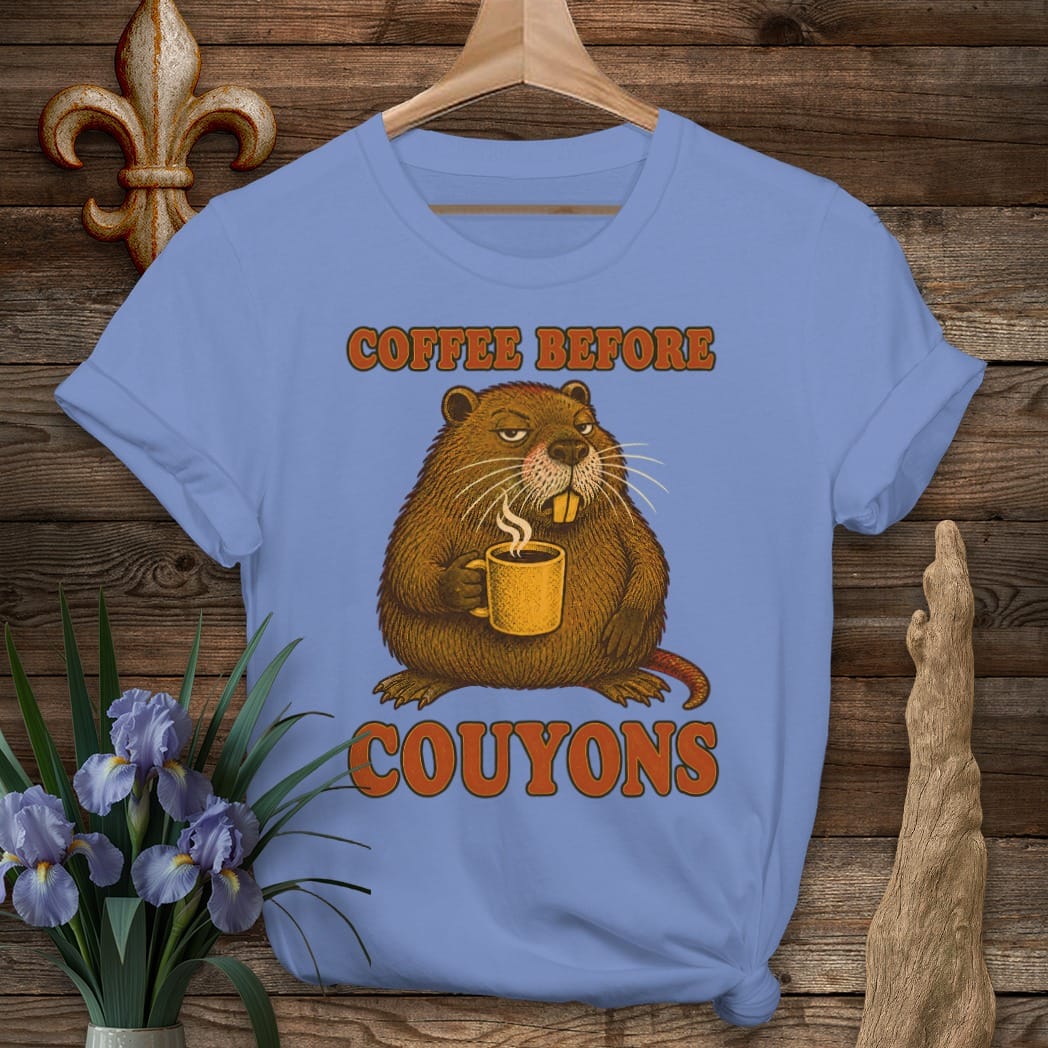 S / Iris Louisiana Coffee Before Couyons T-Shirt by Laissez Faire Wear