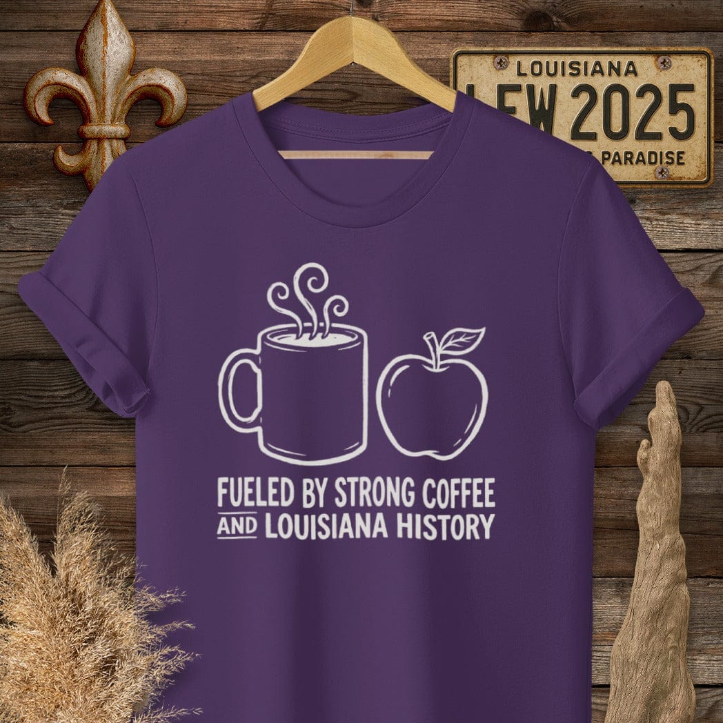 S / Purple Louisiana Coffee & Louisiana History T-Shirt by Laissez Faire Wear