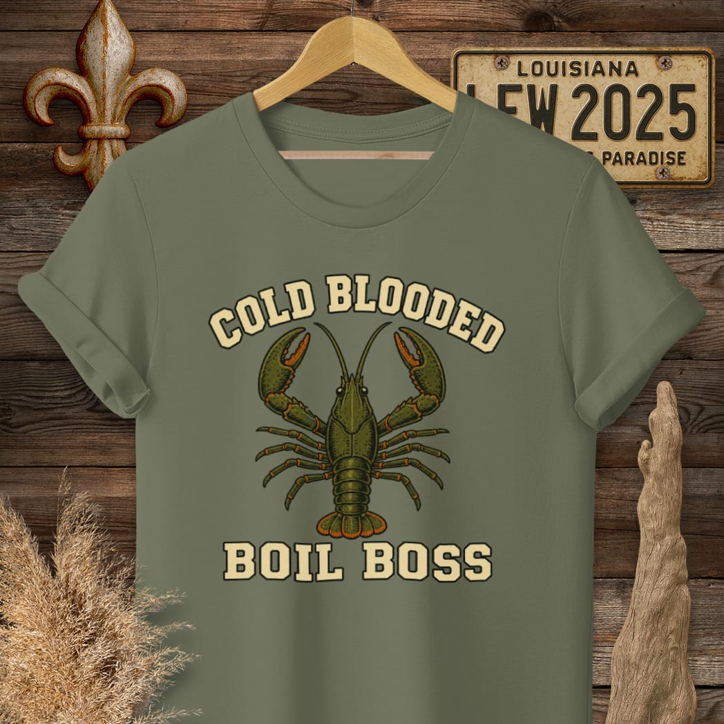 Military Green / S Louisiana Cold-Blooded Boil Boss T-Shirt by Laissez Faire Wear