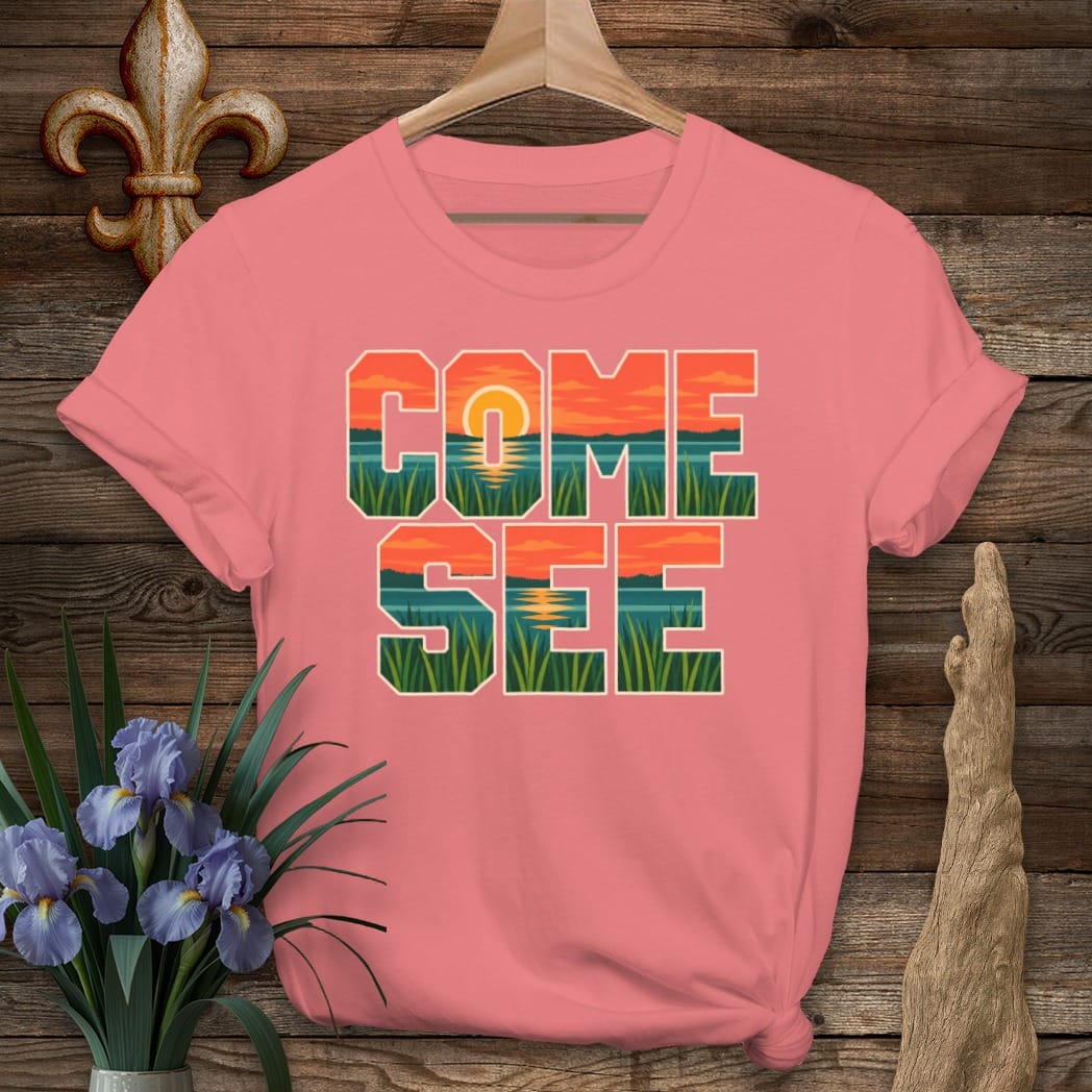 S / Coral Silk Louisiana Come See T-Shirt by Laissez Faire Wear