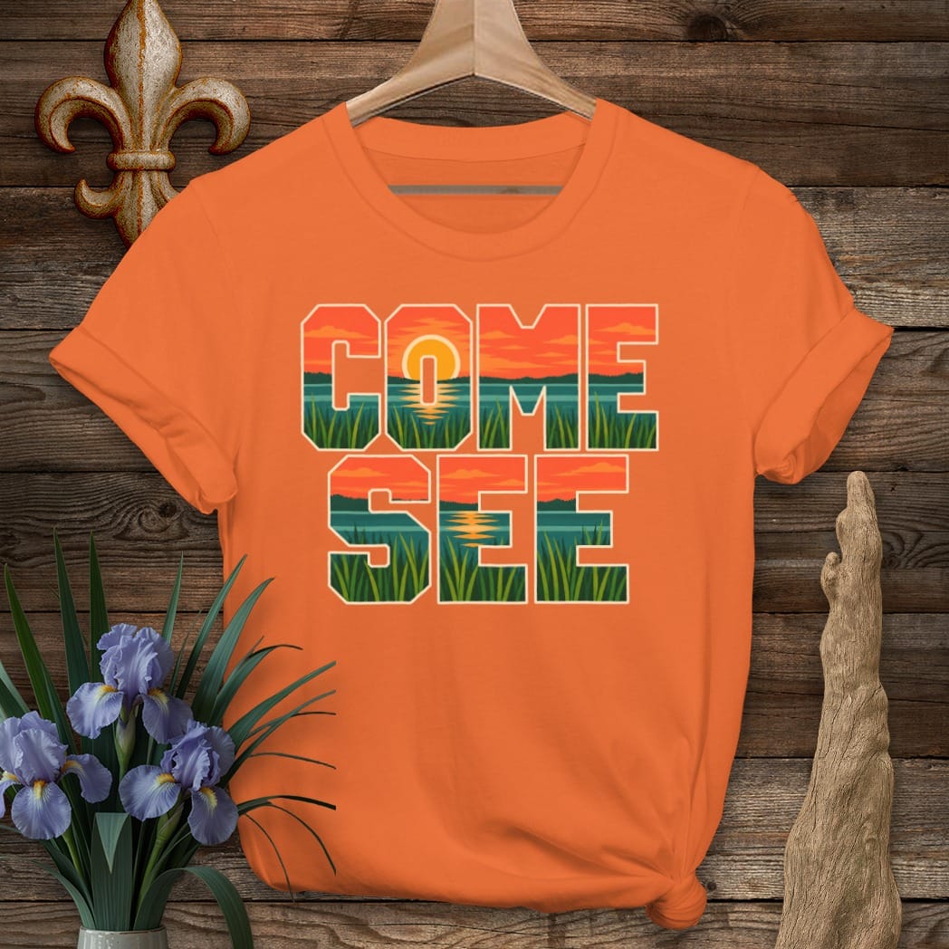 S / Orange Louisiana Come See T-Shirt by Laissez Faire Wear