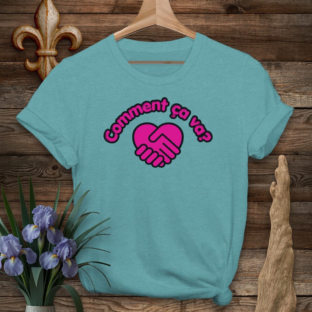 S / Heather Galapagos Blue Louisiana Comment Ca Va? T-Shirt by Laissez Faire Wear