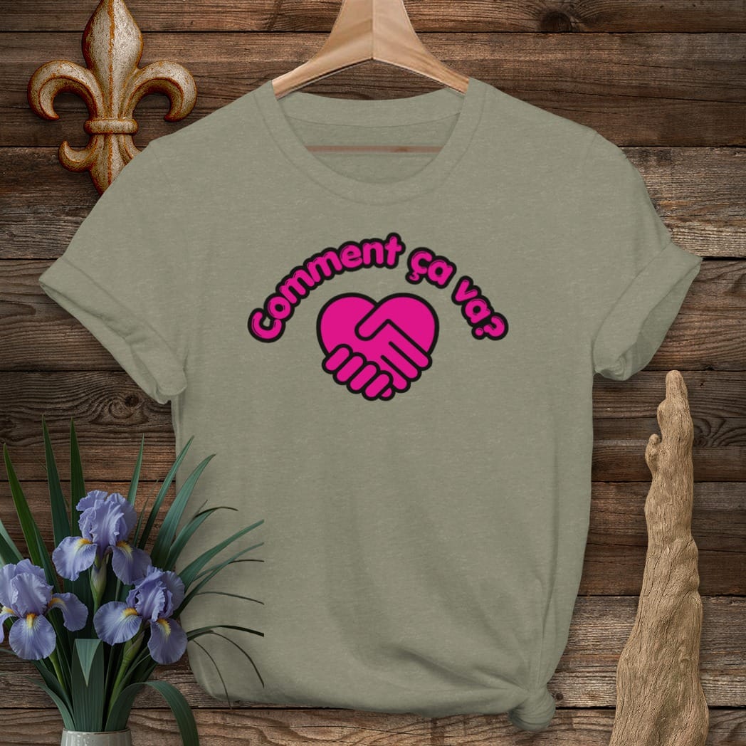 S / Heather Military Green Louisiana Comment Ca Va? T-Shirt by Laissez Faire Wear