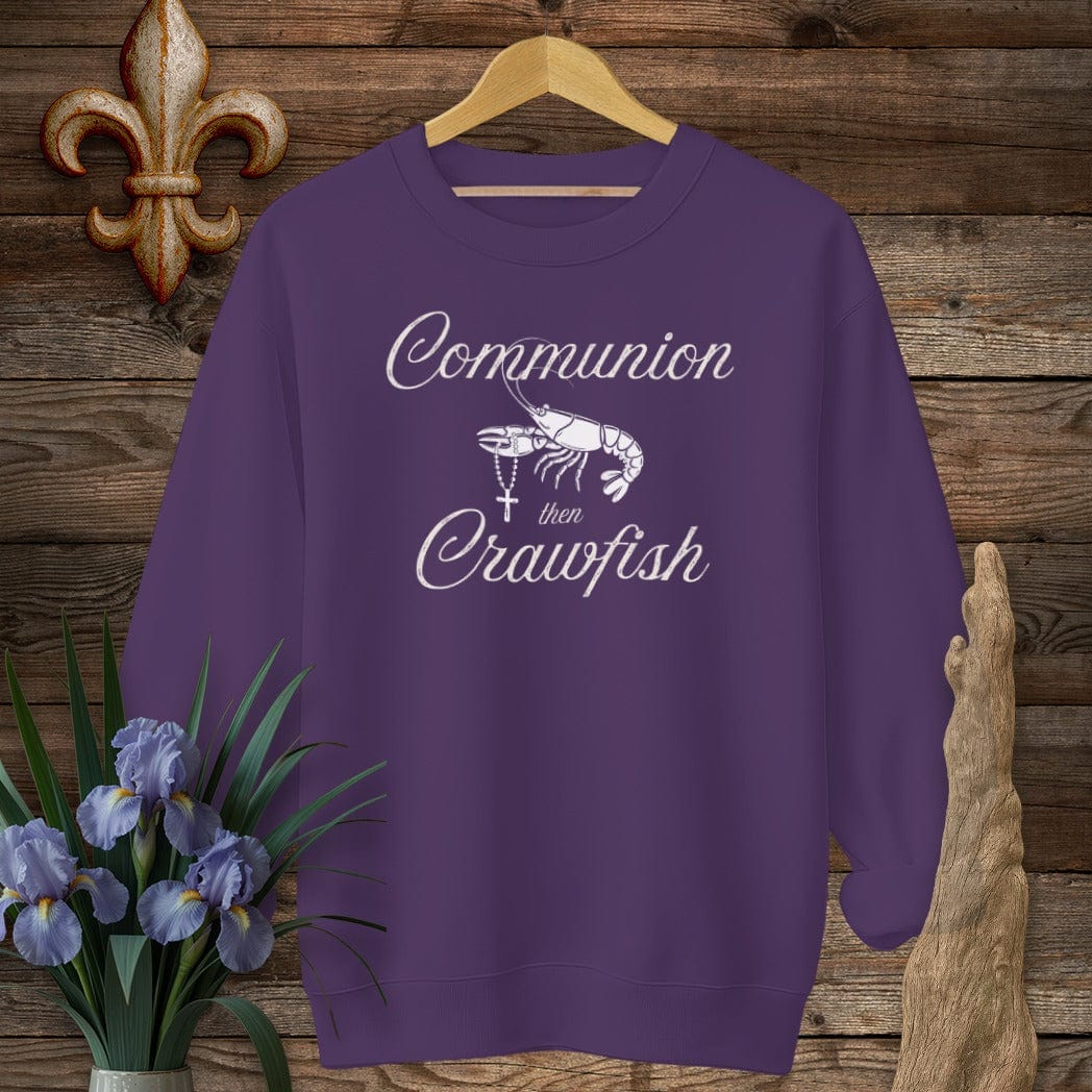 S / Purple Louisiana Communion Then Crawfish sweatshirt by Laissez Faire Wear