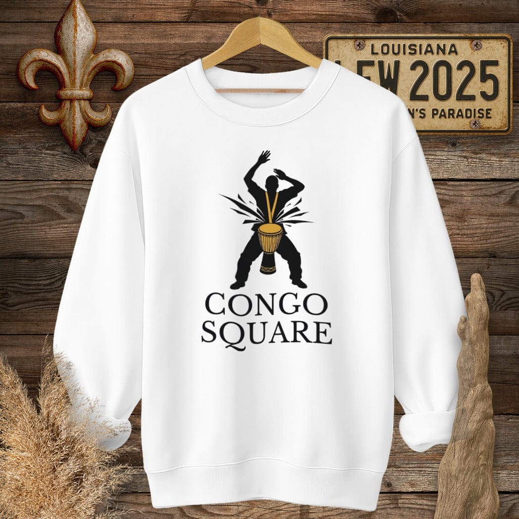 S / White Louisiana Congo Square Sweatshirt by Laissez Faire Wear