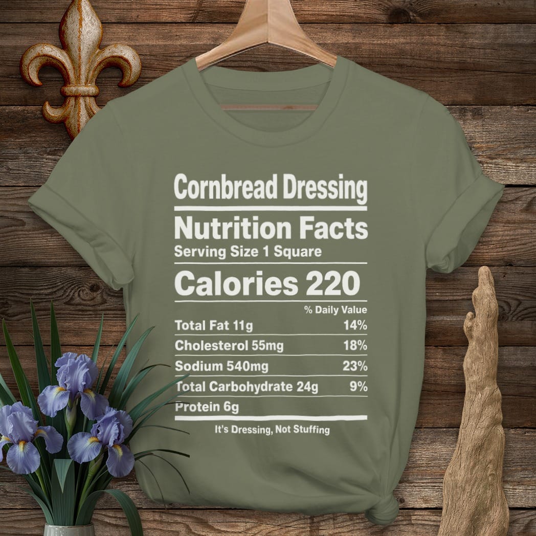 S / Military Green Louisiana Cornbread Dressing Nutrition T-Shirt by Laissez Faire Wear