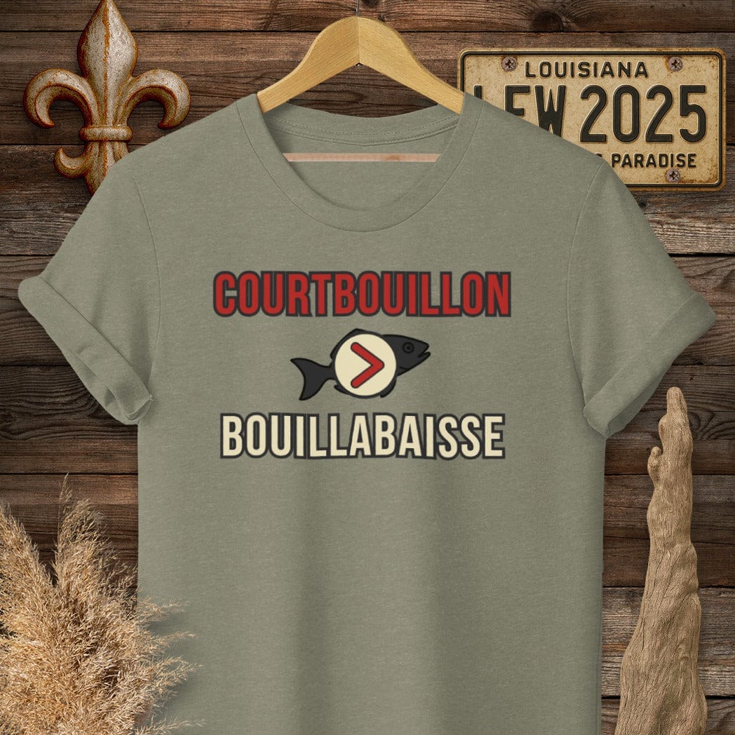 S / Heather Military Green Louisiana Courtbouillon > Bouillabaisse T-Shirt by Laissez Faire Wear