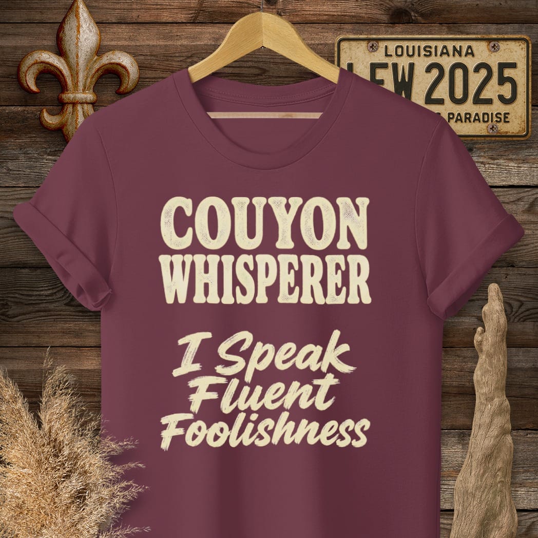S / Maroon Louisiana Couyon Whisperer T-Shirt by Laissez Faire Wear