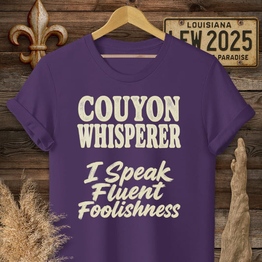 S / Purple Louisiana Couyon Whisperer T-Shirt by Laissez Faire Wear