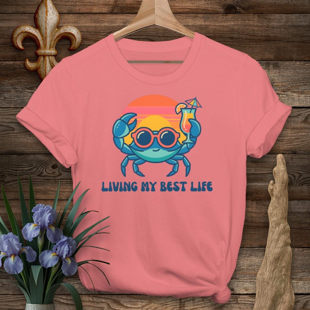 S / Coral Silk Louisiana Crab Best Life T-Shirt by Laissez Faire Wear