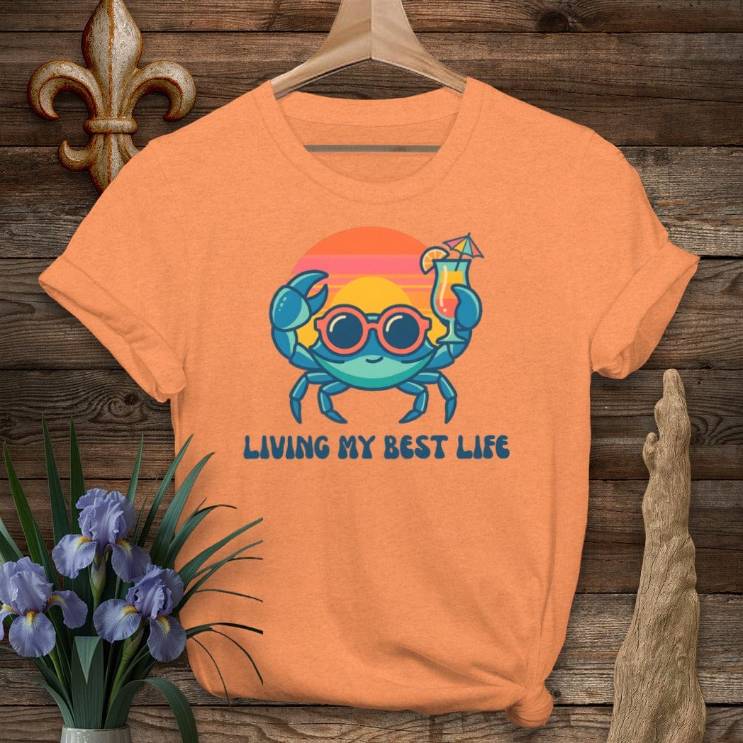 S / Heather Orange Louisiana Crab Best Life T-Shirt by Laissez Faire Wear
