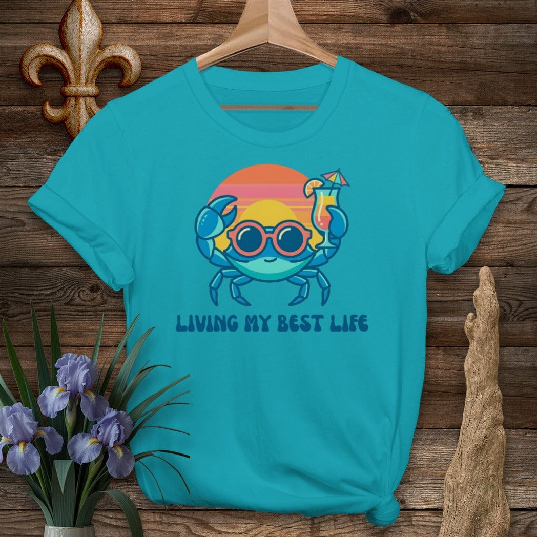 S / Tropical Blue Louisiana Crab Best Life T-Shirt by Laissez Faire Wear