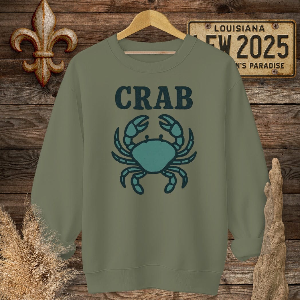 S / Military Green Louisiana Crab Minimalist Sweatshirt by Laissez Faire Wear