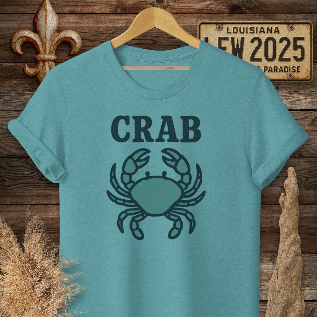 S / Heather Galapagos Blue Louisiana Crab Minimalist T-Shirt by Laissez Faire Wear