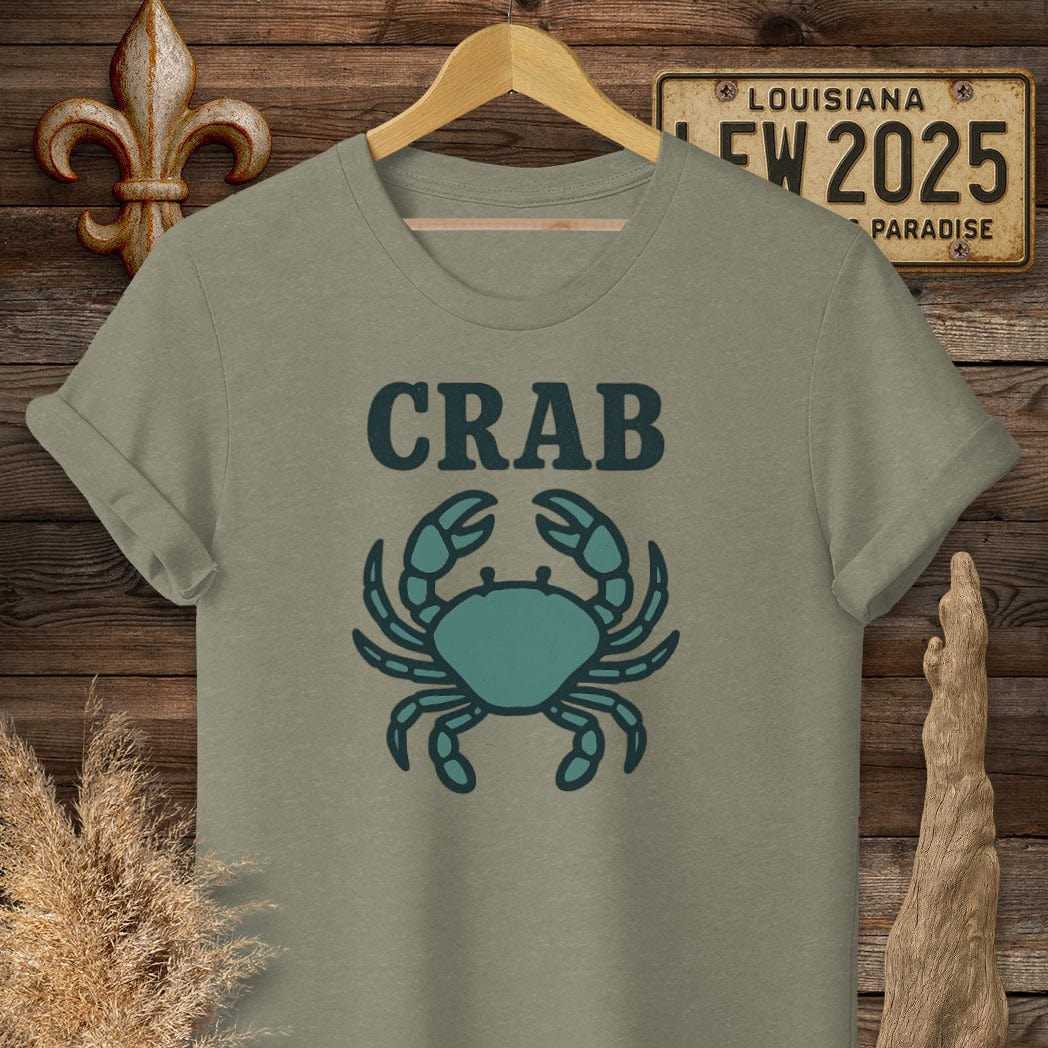 S / Heather Military Green Louisiana Crab Minimalist T-Shirt by Laissez Faire Wear