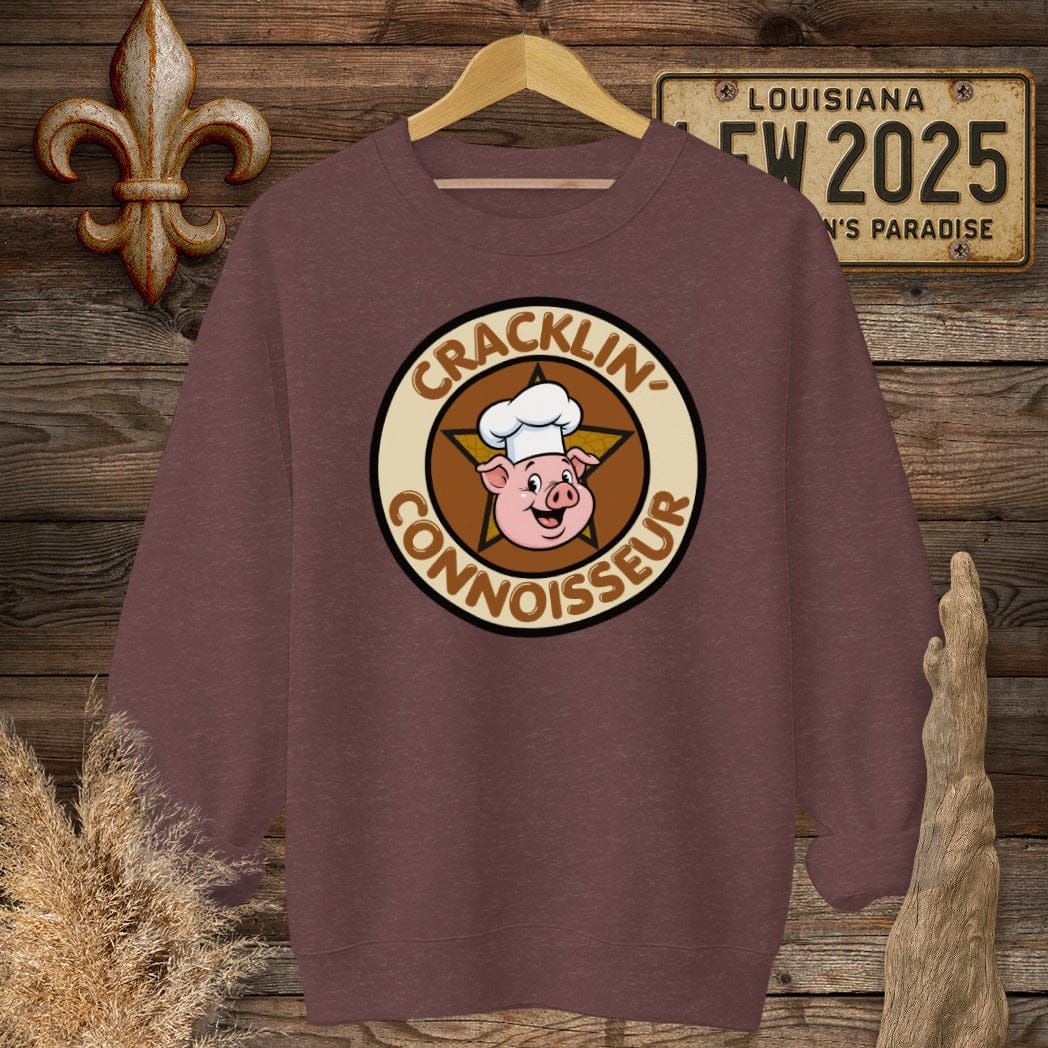 S / Heather Sport Dark Maroon Louisiana Cracklin Connoisseur Sweatshirt by Laissez Faire Wear
