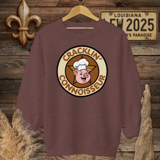 S / Heather Sport Dark Maroon Louisiana Cracklin Connoisseur Sweatshirt by Laissez Faire Wear