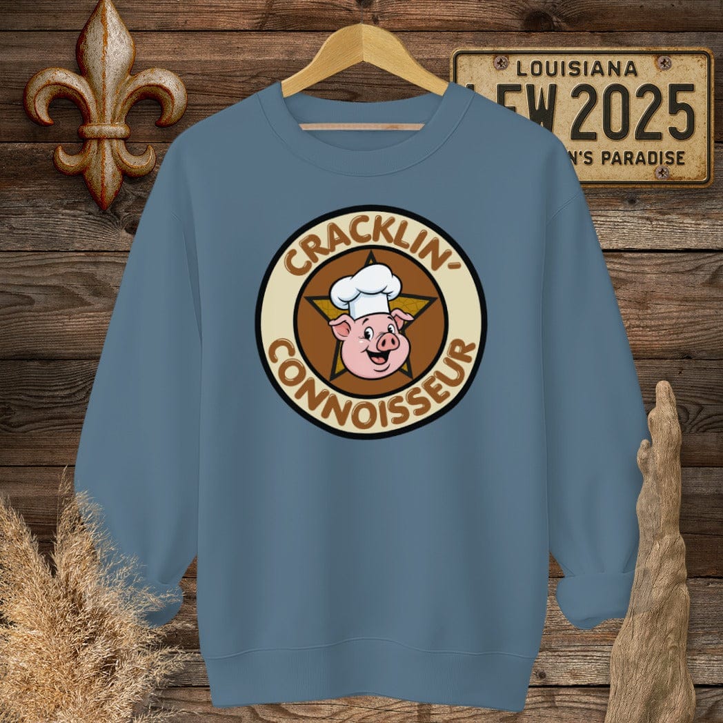 S / Indigo Blue Louisiana Cracklin Connoisseur Sweatshirt by Laissez Faire Wear