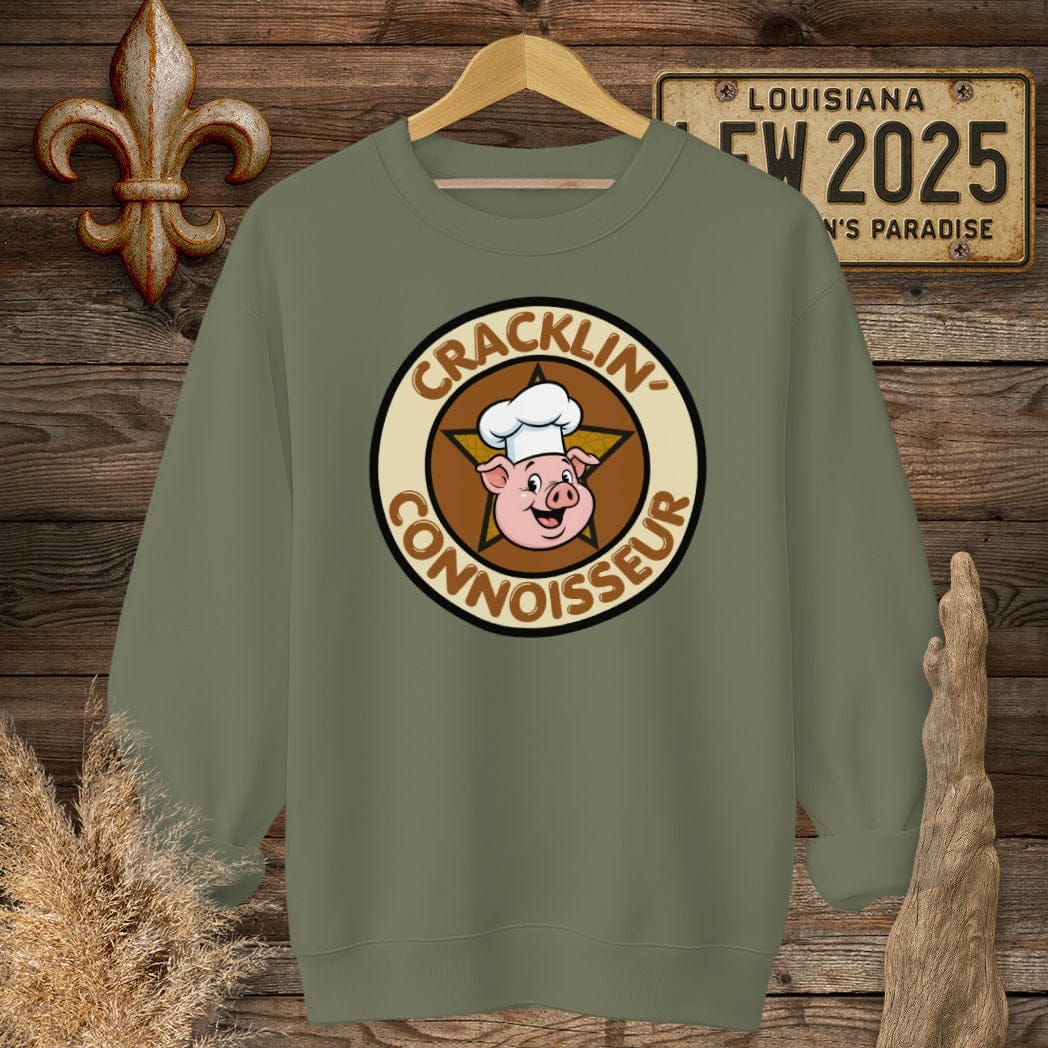 S / Military Green Louisiana Cracklin Connoisseur Sweatshirt by Laissez Faire Wear