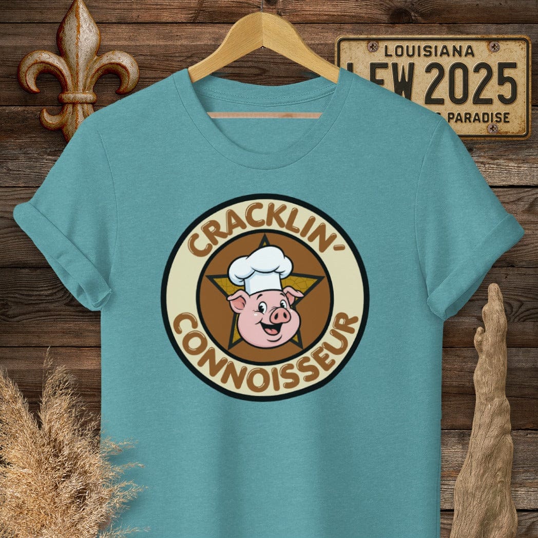 S / Heather Galapagos Blue Louisiana Cracklin Connoisseur T-Shirt by Laissez Faire Wear
