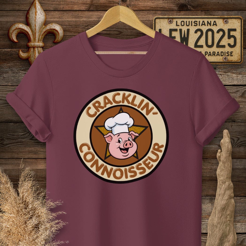 S / Maroon Louisiana Cracklin Connoisseur T-Shirt by Laissez Faire Wear