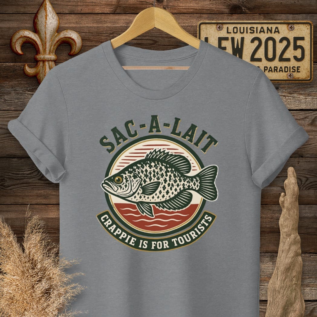 S / Graphite Heather Louisiana Crappie is for Tourist T-Shirt by Laissez Faire Wear