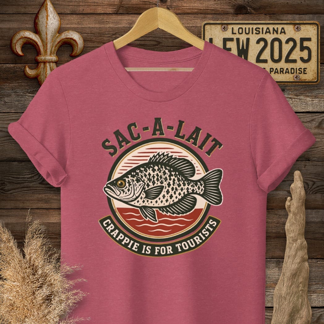 S / Heather Cardinal Louisiana Crappie is for Tourist T-Shirt by Laissez Faire Wear