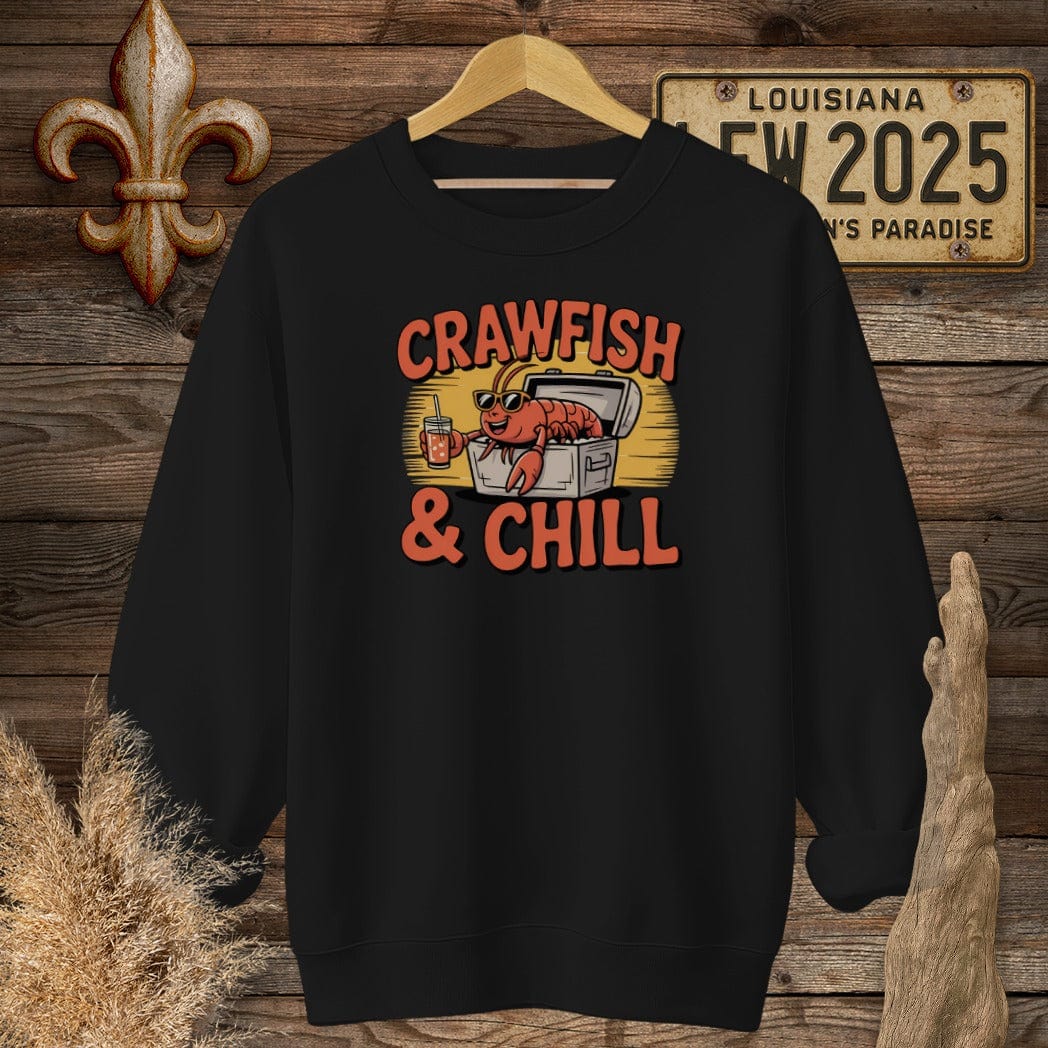 S / Black Louisiana Crawfish and Chill Sweatshirt by Laissez Faire Wear
